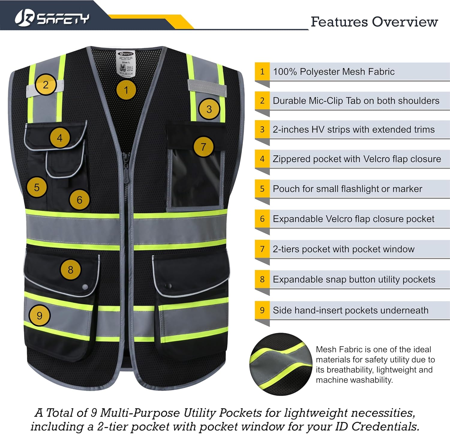 Thumbnail 2 de JKSafety 9-Pocket High Visibility Vest XL