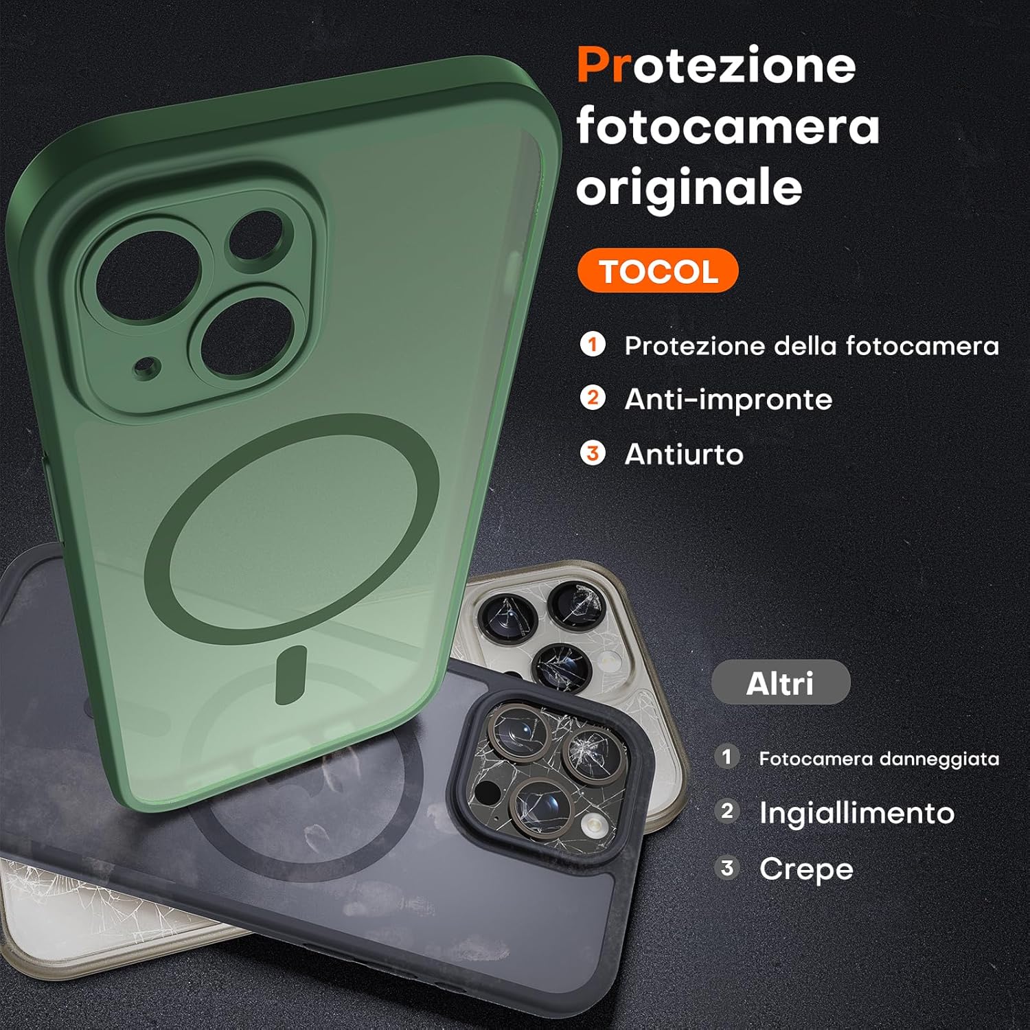 Thumbnail 4 de TOCOL Cover Magnetica per iPhone 13 da 6,1" compatibile con MagSafe, protezione fotocamera integrata (Verde Alpino)