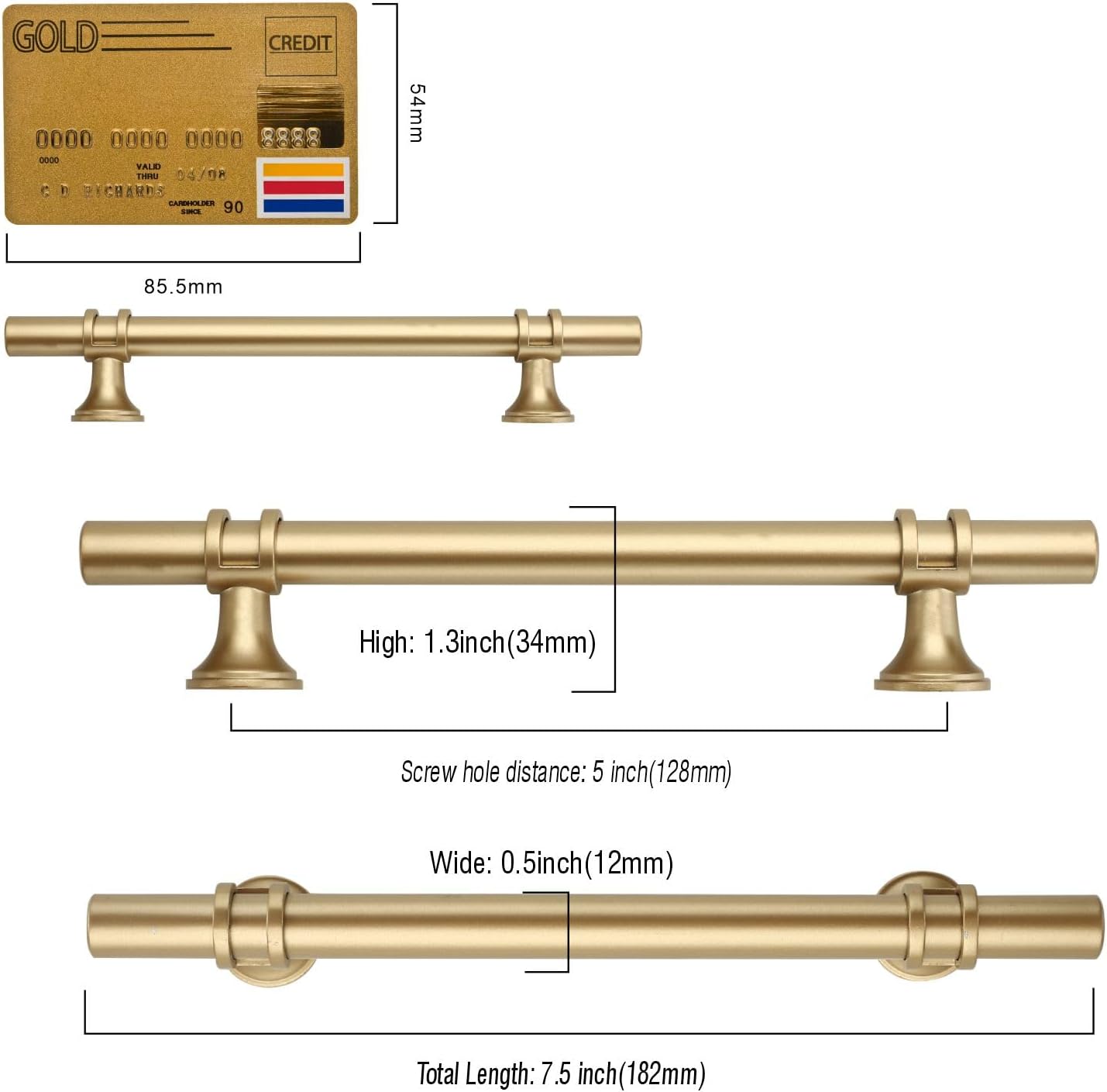Detalle de Amerdeco 10 maniglie per mobili in alluminio oro, interasse foro 128 mm (UK0002)