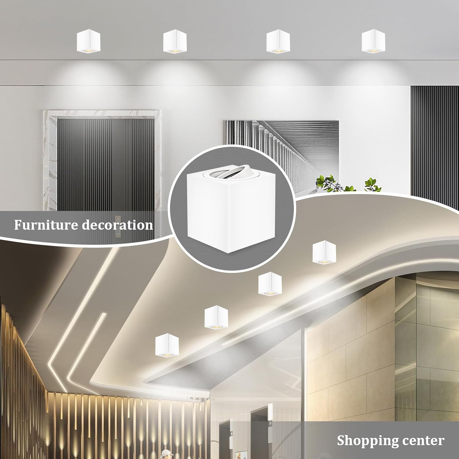 Detalle de GeyouLux Aufbauspots eckig schwenkbar 30° für GU10, Aufputz 230V – 4er-Set (ohne Leuchtmittel)