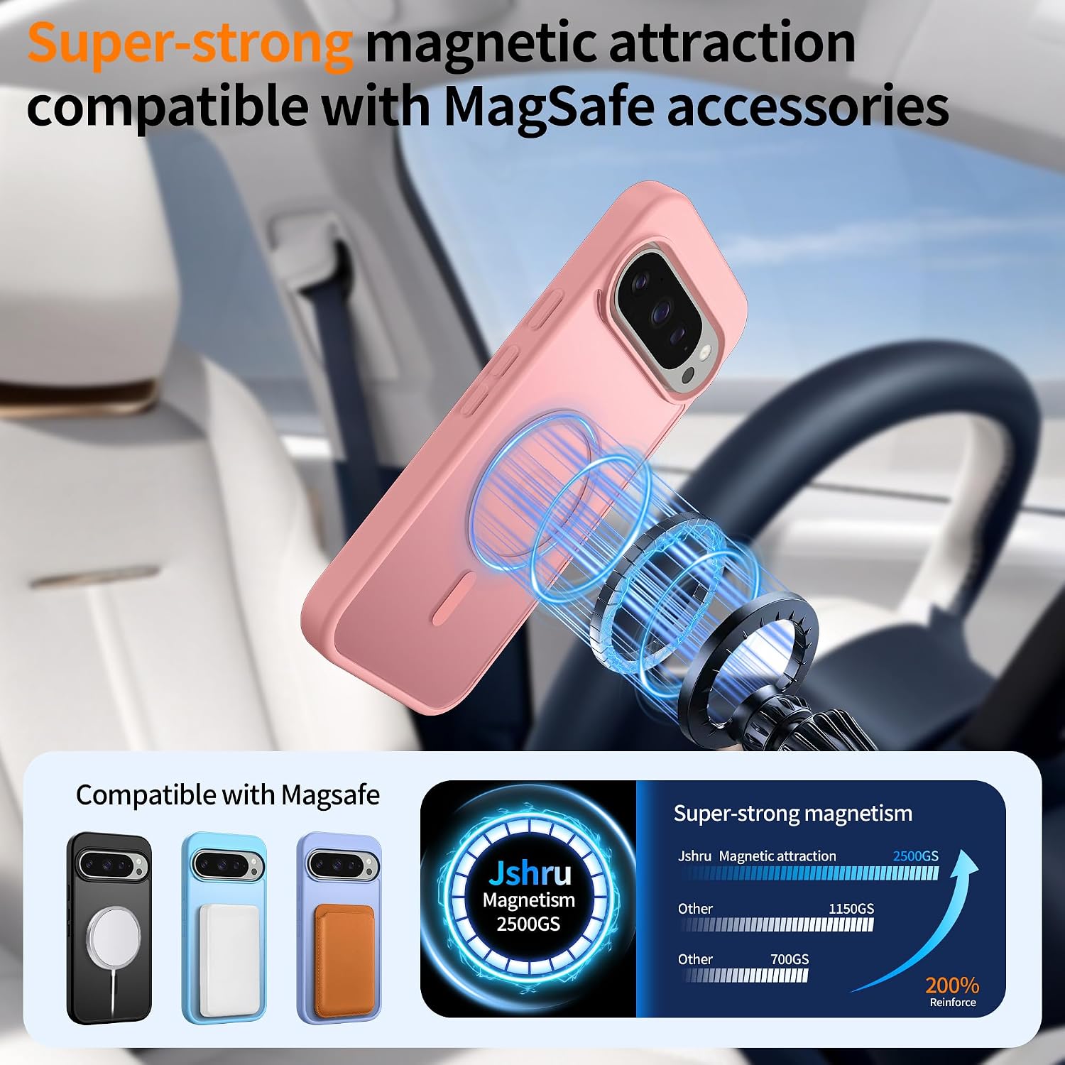 Thumbnail 3 de Jshru Magnetic Case for Google Pixel 9 Pro XL (Magsafe Compatible) – Light Pink with HD Screen Protectors