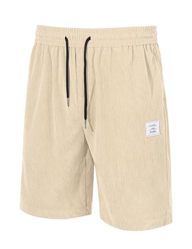 Thumbnail 3 de TARAINYA Pana Pantalones Cortos Hombre Algodón Cordón Elástico Casual Shorts Caqui Claro M