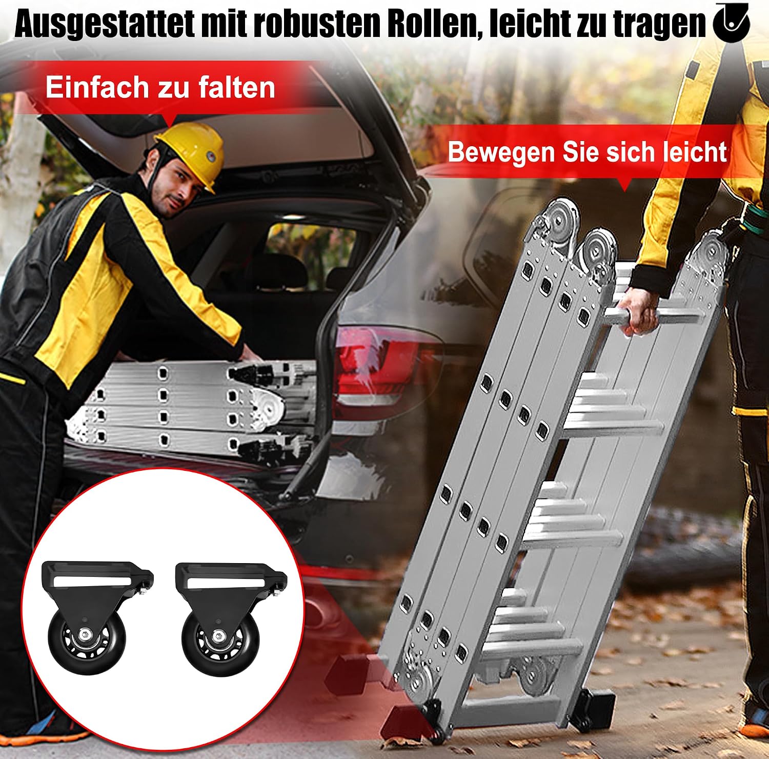 Detalle de LZQ MD-R107 4 x 4 Multi-Purpose Ladder, 470 cm, Aluminium, 6-in-1