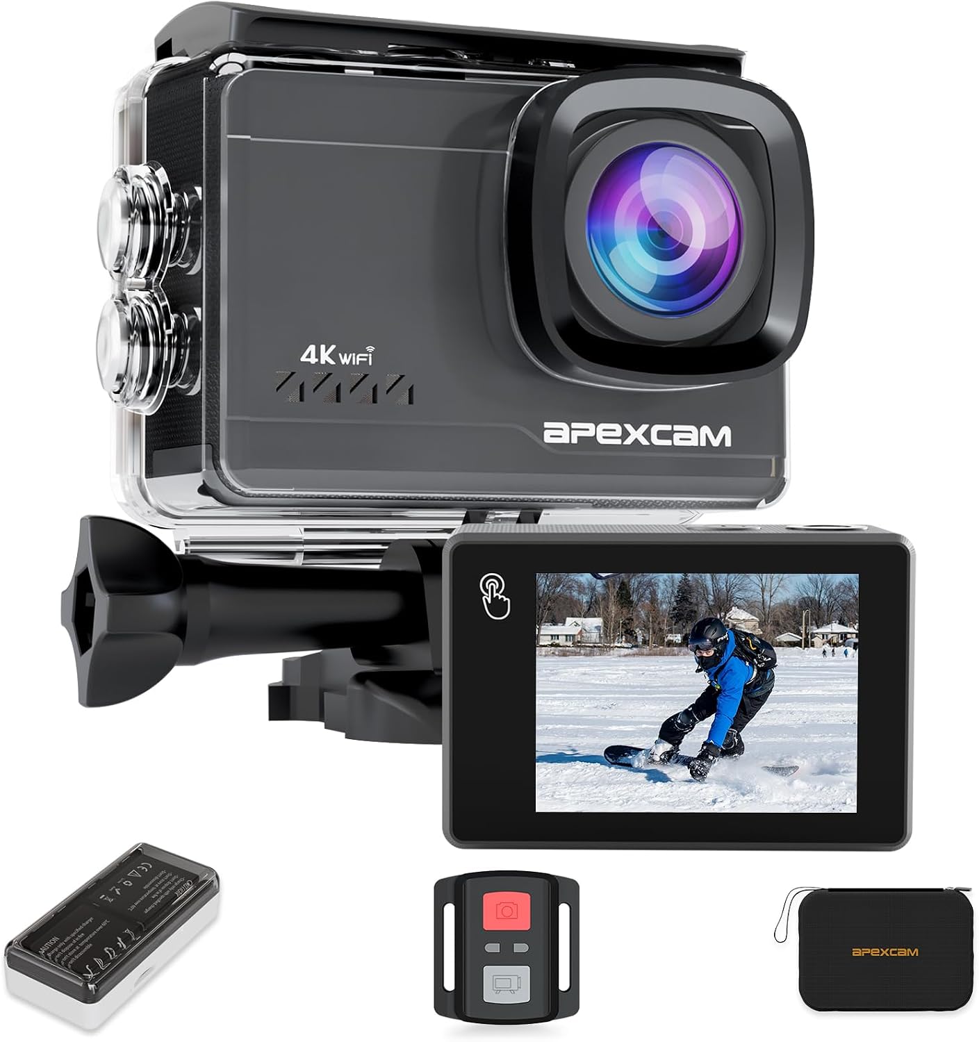 Detalle de Apexcam M90 Action Cam – 4K60FPS, 64MP, EIS, Unterwasser bis 40 m, inklusive Zubehör-Set