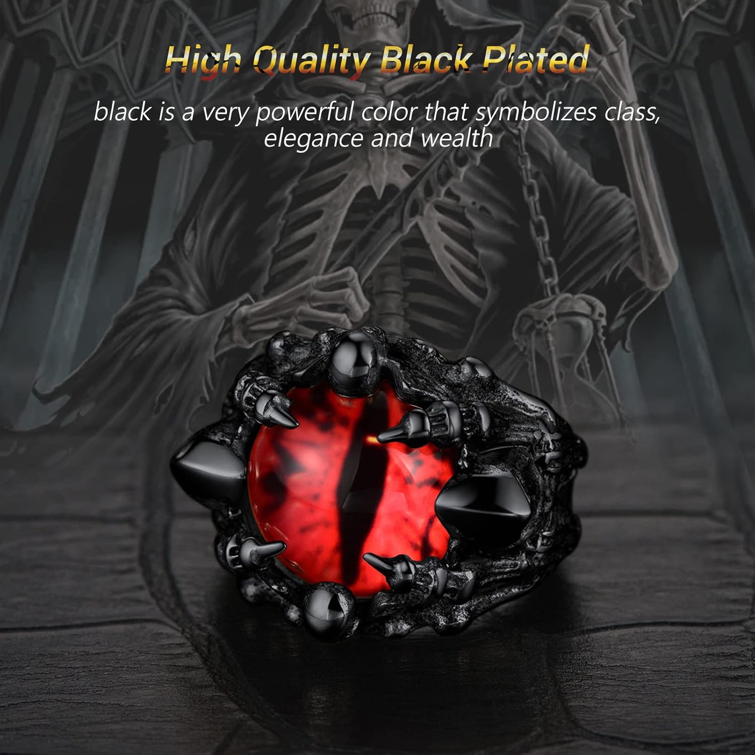 Thumbnail 2 de Bague homme gothique PROSTEEL Chevalière Œil du Diable rouge en acier inoxydable 316L