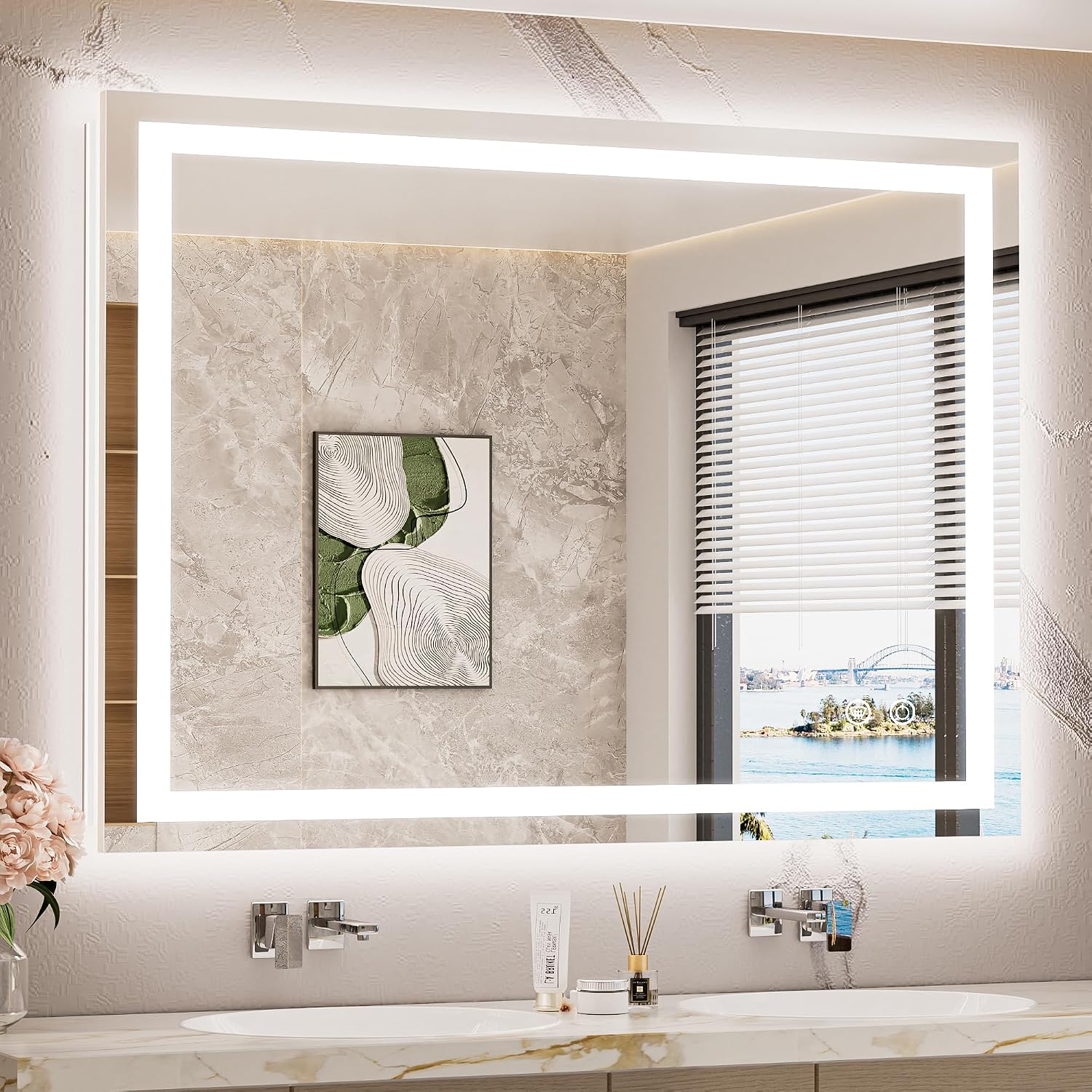 Detalle de TETOTE 40" x 32" LED Bathroom Mirror, Anti-Fog, 3-Colour Dimming
