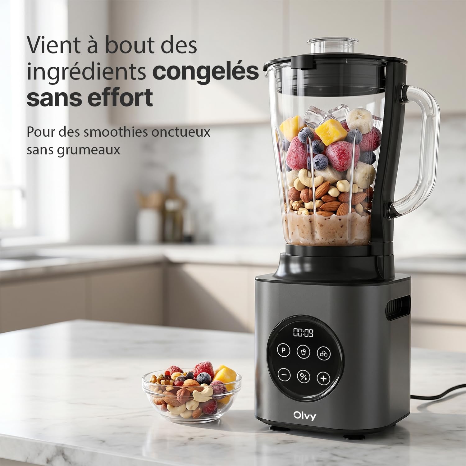 Detalle de Olvy blender met glazen kan van 1,5 liter, 1000 W en 9 snelheden