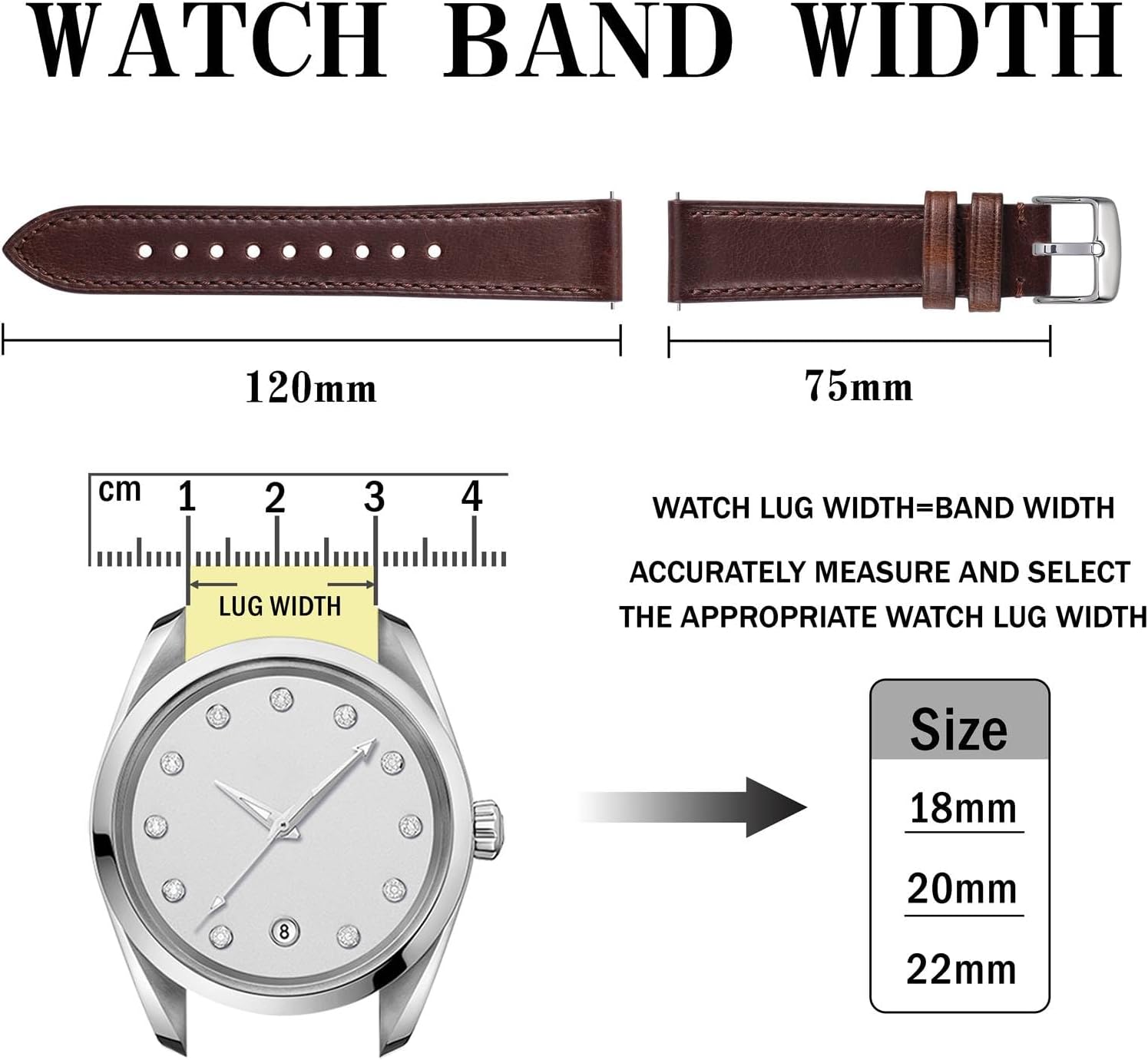 Detalle de Anbeer Quick Release Leather Watch Bands – Italian Leather Straps with Stainless Steel Buckle (18mm, 20mm, 22mm)