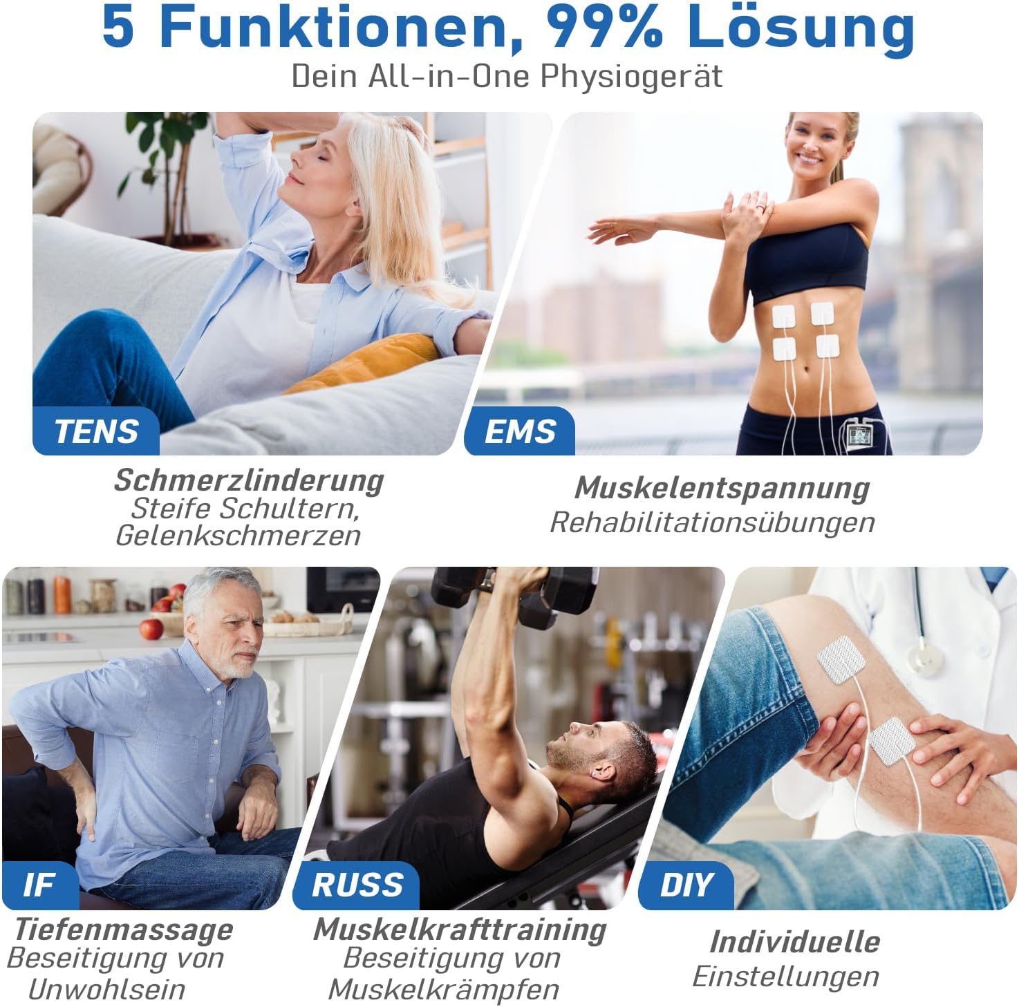 Thumbnail 1 de GHTENS TENS Gerät Schmerztherapie 5‑in‑1 mit 80 Programmen