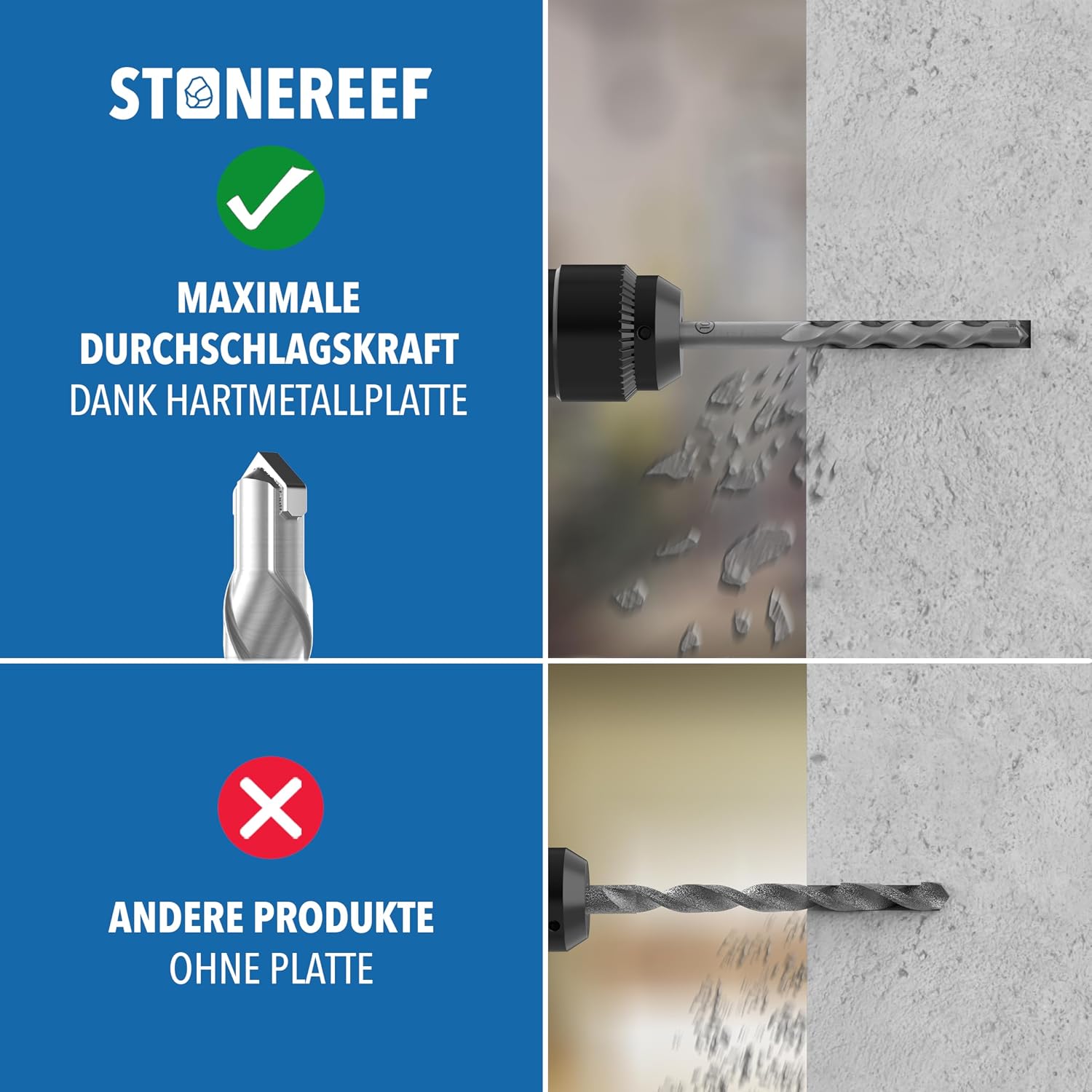 Thumbnail 3 de 7-tlg. Betonbohrer Set Rundschaft Ø 4–10 mm – YG8C Hartmetallspitze, geeignet für Beton, Mauerwerk & Ziegel