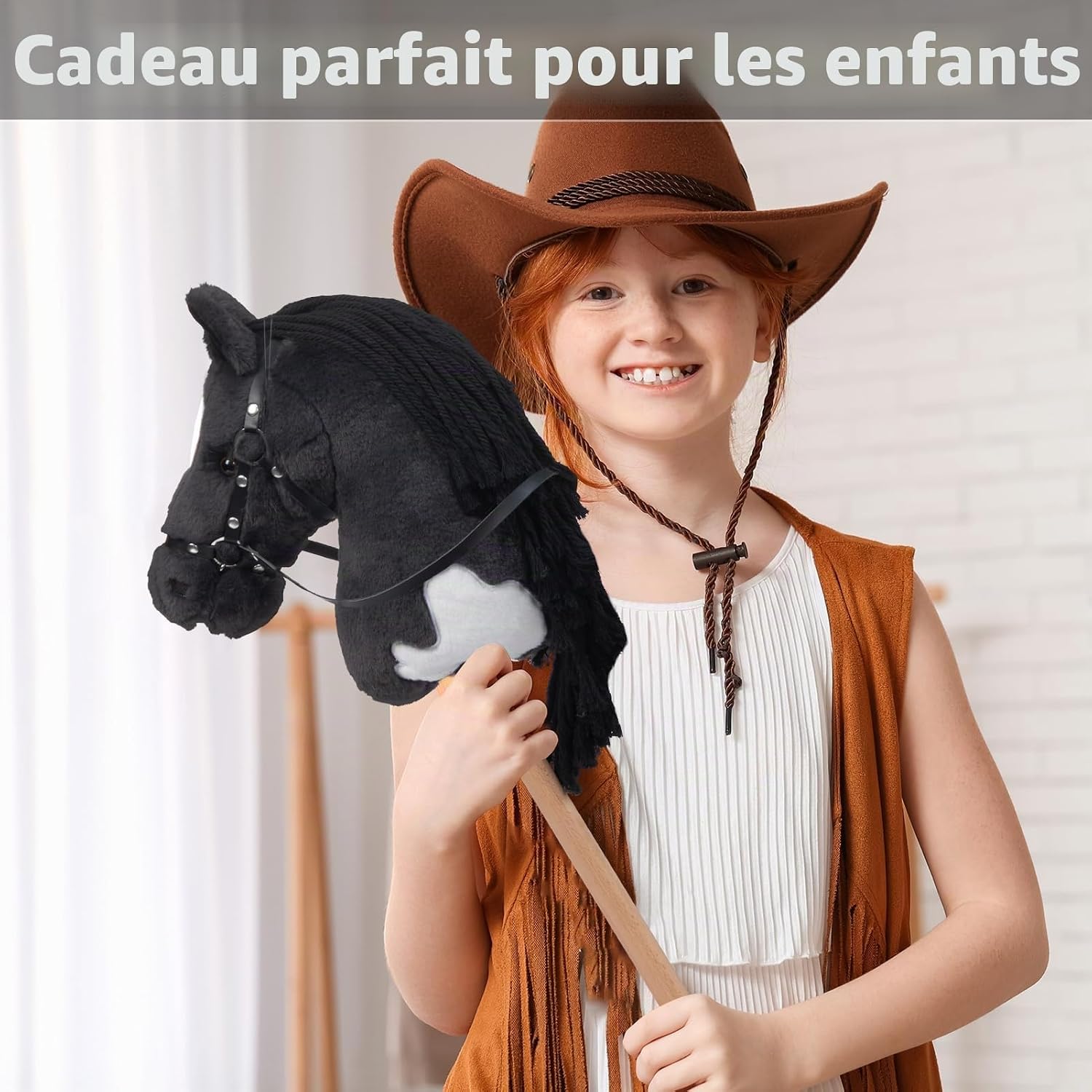 Thumbnail 3 de BEJOY Cheval de bataille – Jouet en peluche sur bâton (gris) avec licol et longe