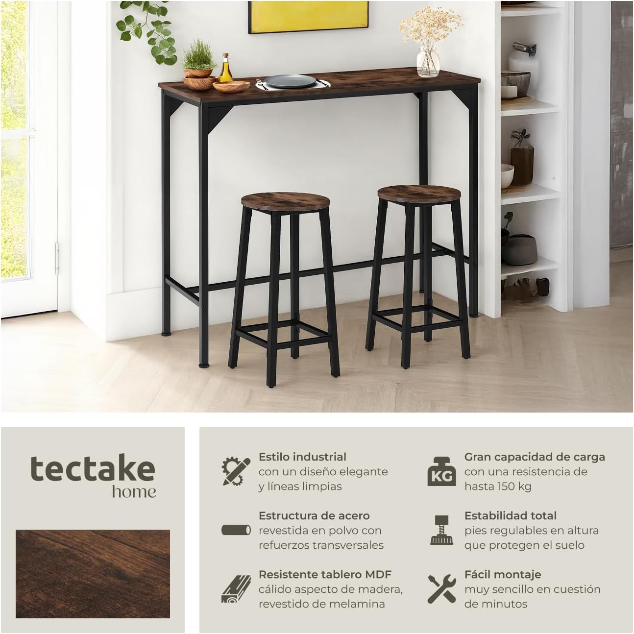 Detalle 2 de tectake® Mesa Comedor Industrial 120x40 cm