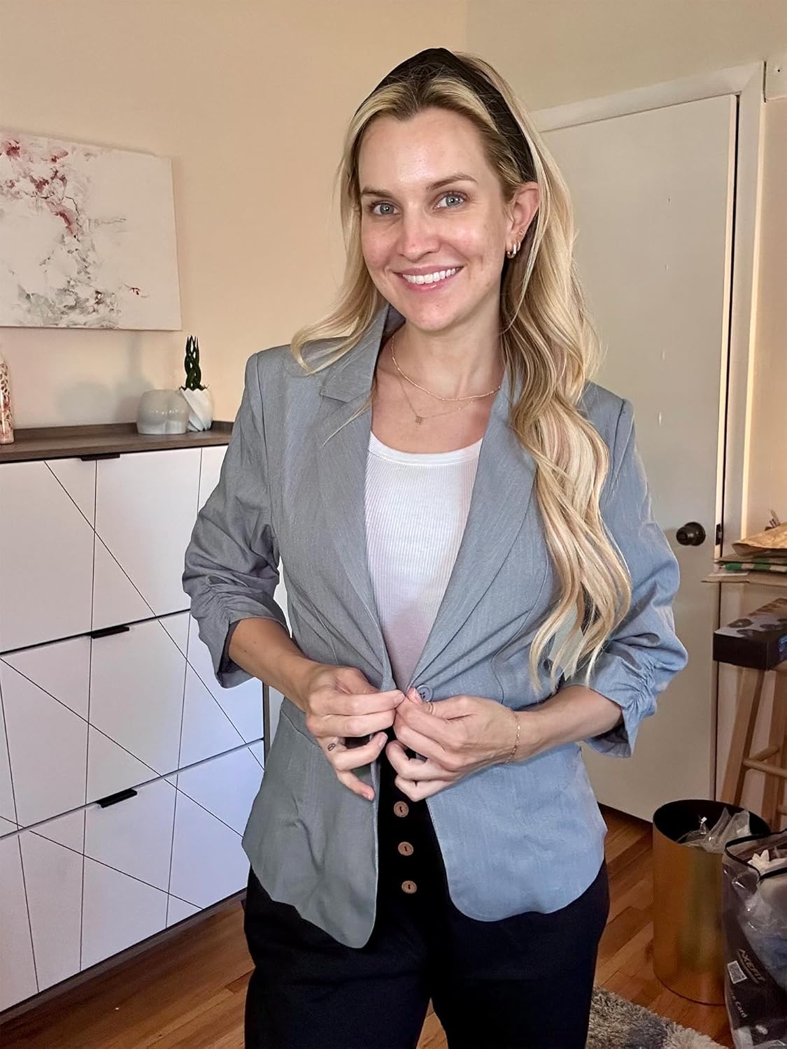 Thumbnail 6 de ELLEVEN Women's Ruched 3/4 Sleeve Blazers: Lightweight Slim Fit Jacket with Padded Shoulders