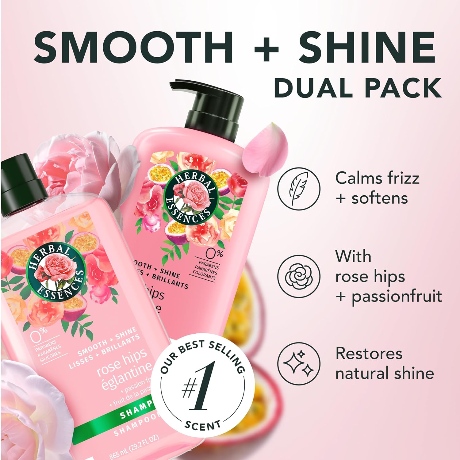 Detalle de Herbal Essences Rose Hips + Passionfruit Shampoo & Conditioner, 29.2 fl oz Each