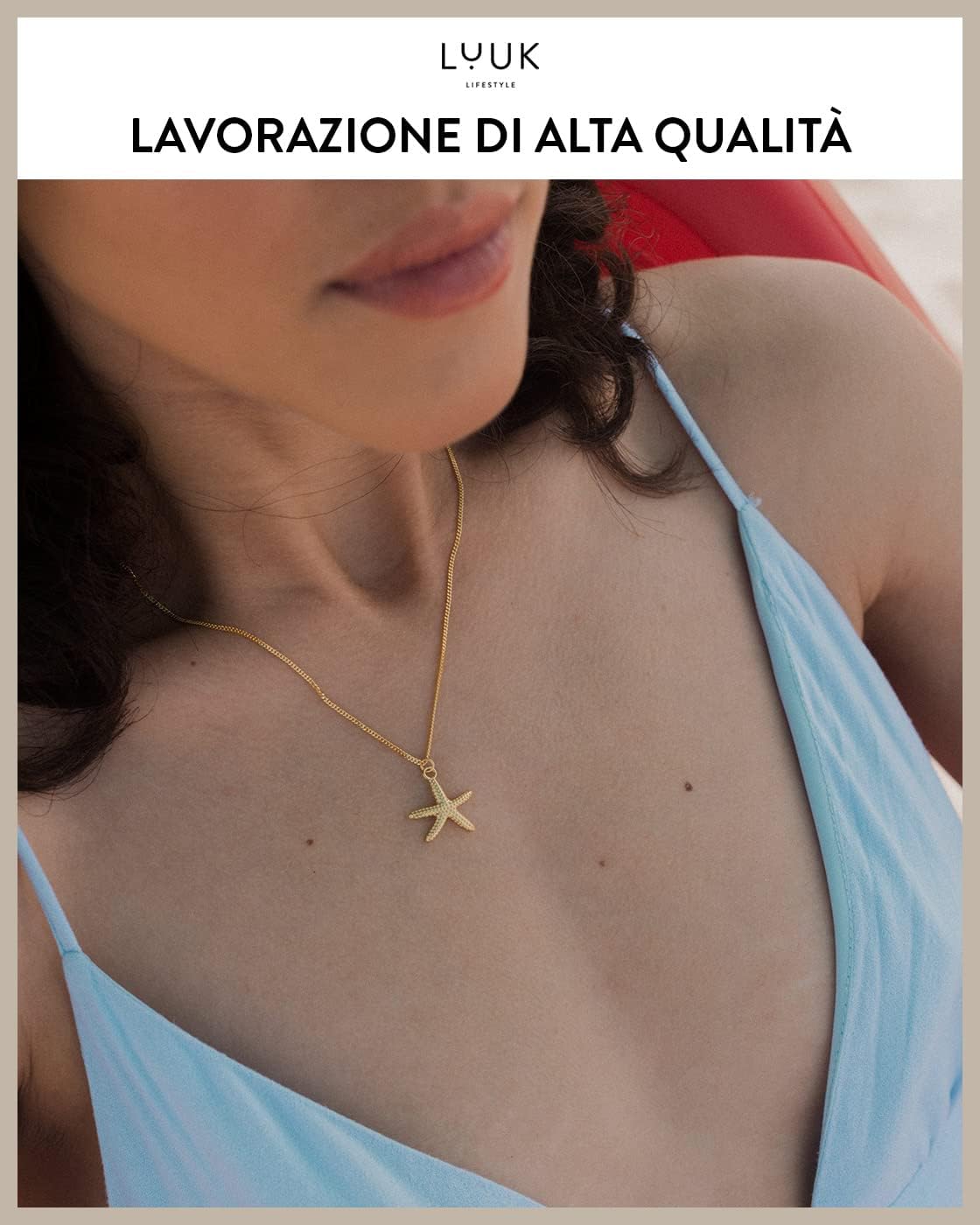 Thumbnail 2 de LUUK LIFESTYLE collana in argento sterling 925 con ciondolo stella di mare e cartolina “HAPPINESS” (50 cm)