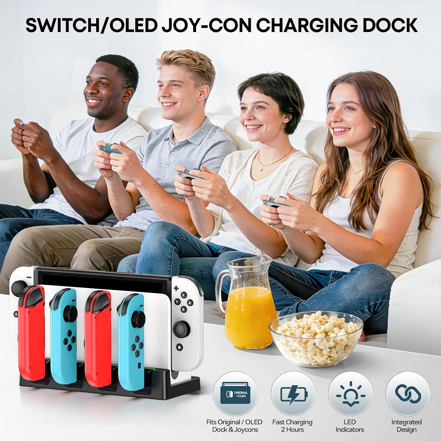 Detalle de Switch Charging Dock for Joycons: 6-Device Capacity, 4 Front Slots, Safe USB Charging for Joycon Controllers