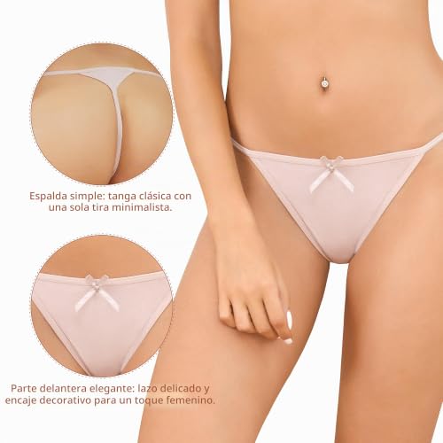 Detalle 2 de Channo Tangas de Algodón para Mujer Pack 6 – Lisos, suaves y sin marcar (L/XL) Multicolor