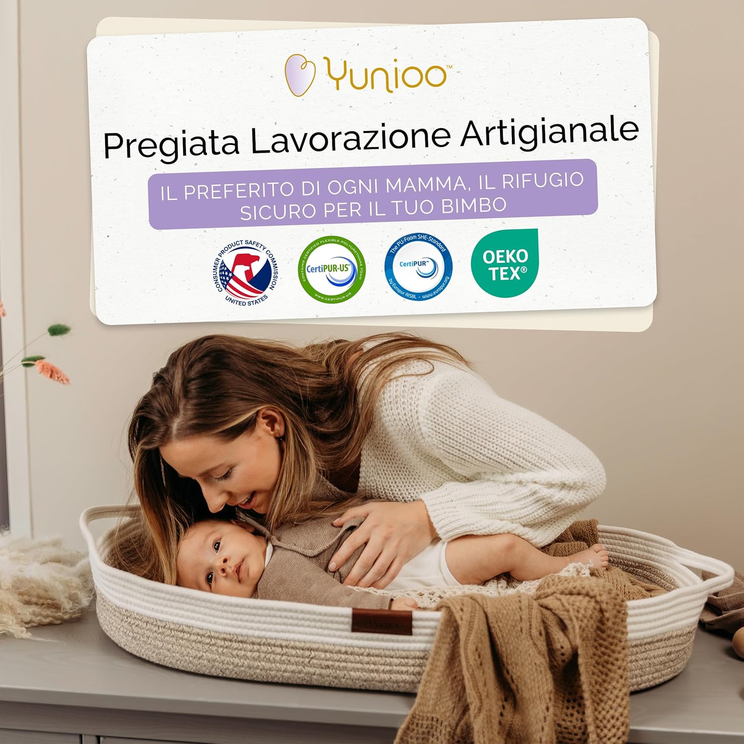 Thumbnail 5 de Yunioo Cesta Fasciatoio per Neonato con Materassino Impermeabile – Fasciatoio Portatile in Cotone, Morbido e Durevole