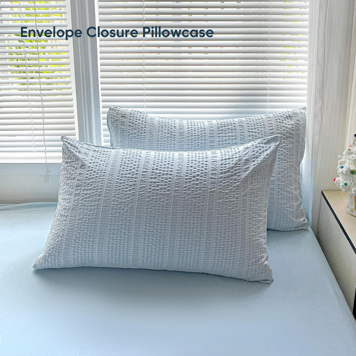 Detalle 2 de Guchuang Bedding Blue Seersucker Duvet Cover Set (Double, 200x200cm) – 3-Piece Microfibre Bedding Set
