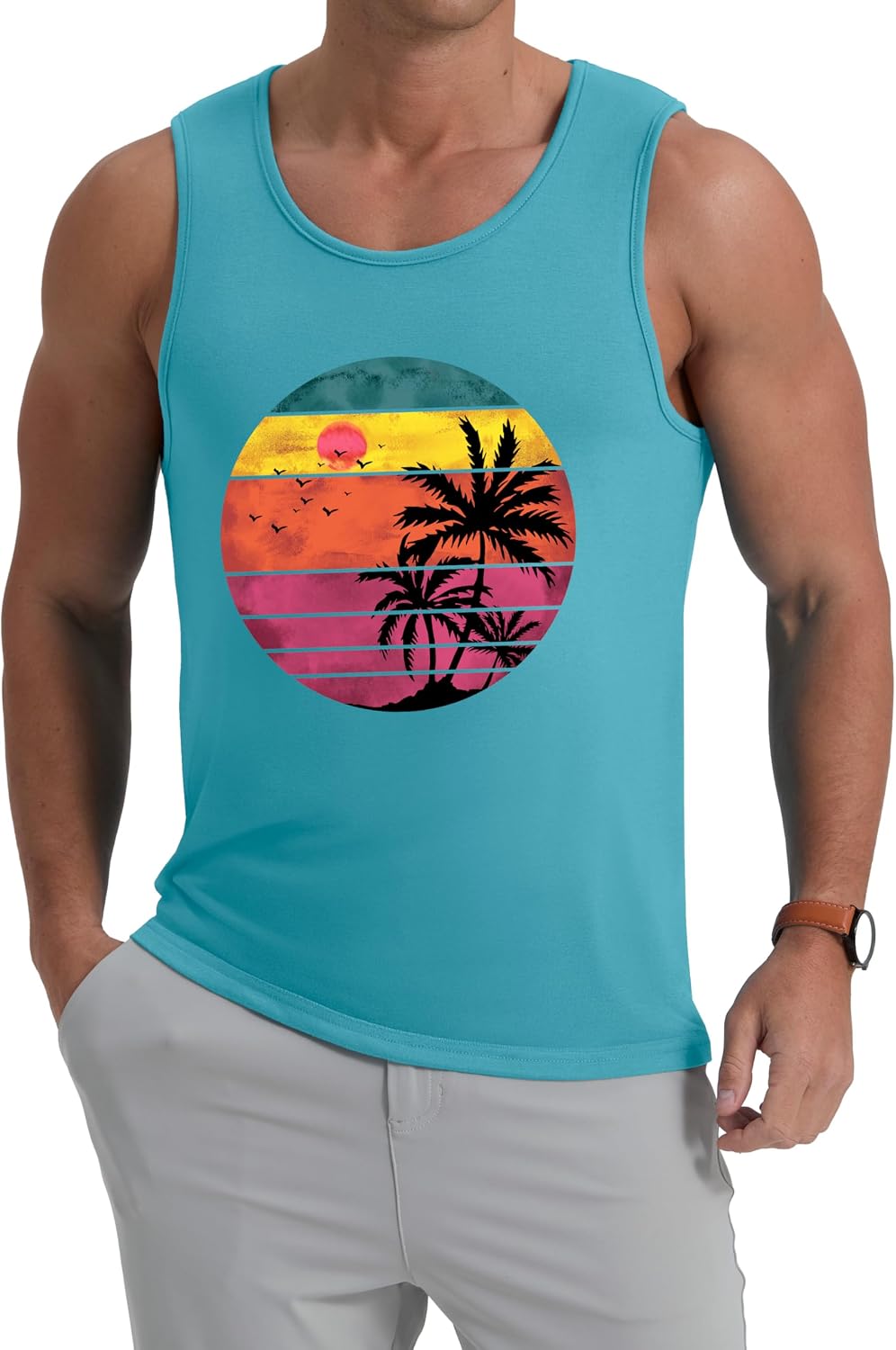Detalle de IWOLLENCE Men's Vest Tops – Cotton Summer Hawaiian Print Sleeveless Tee
