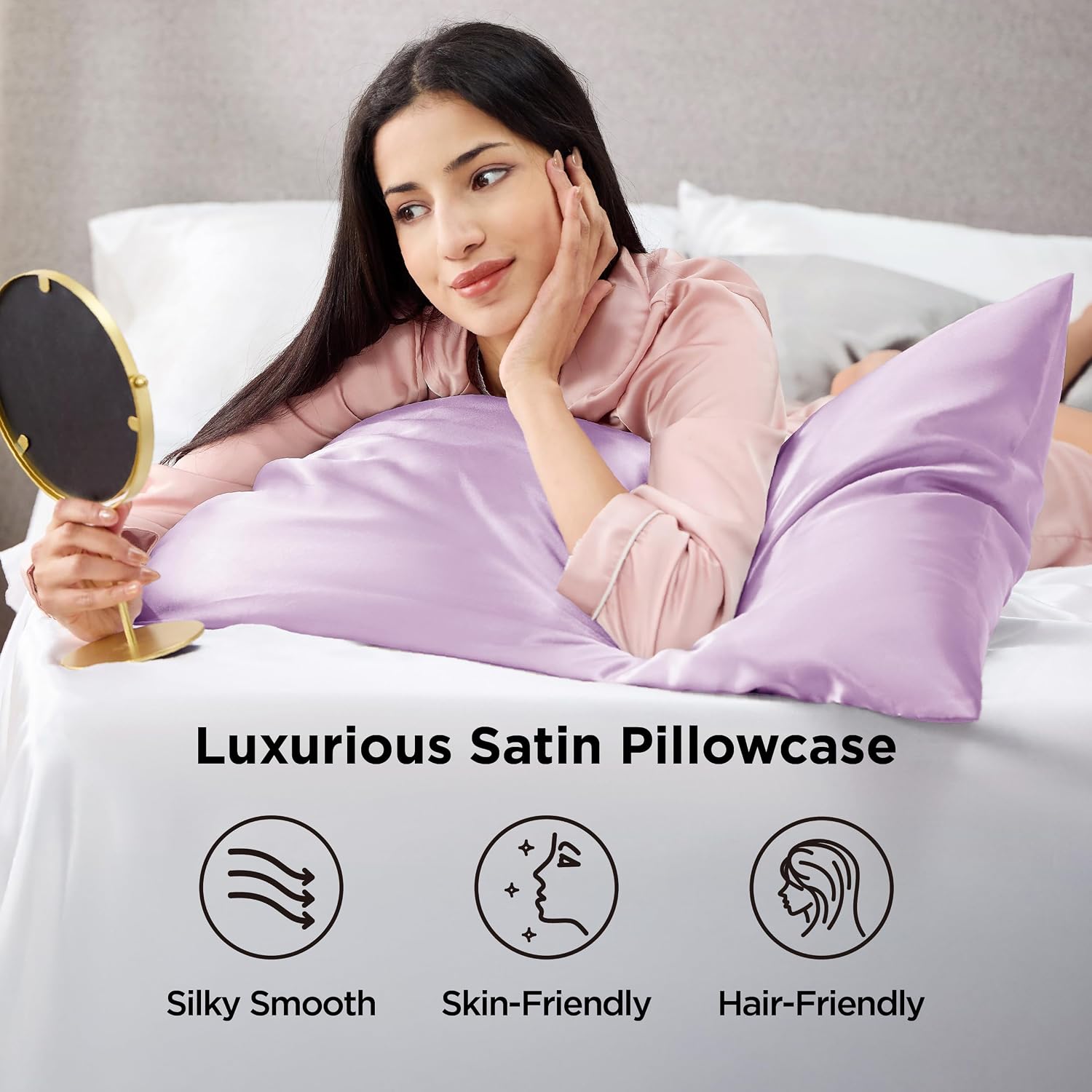 Thumbnail 2 de Bedsure BUSA801A4AU7ST Satin Pillowcases, Queen, Lavender, 2-Pack