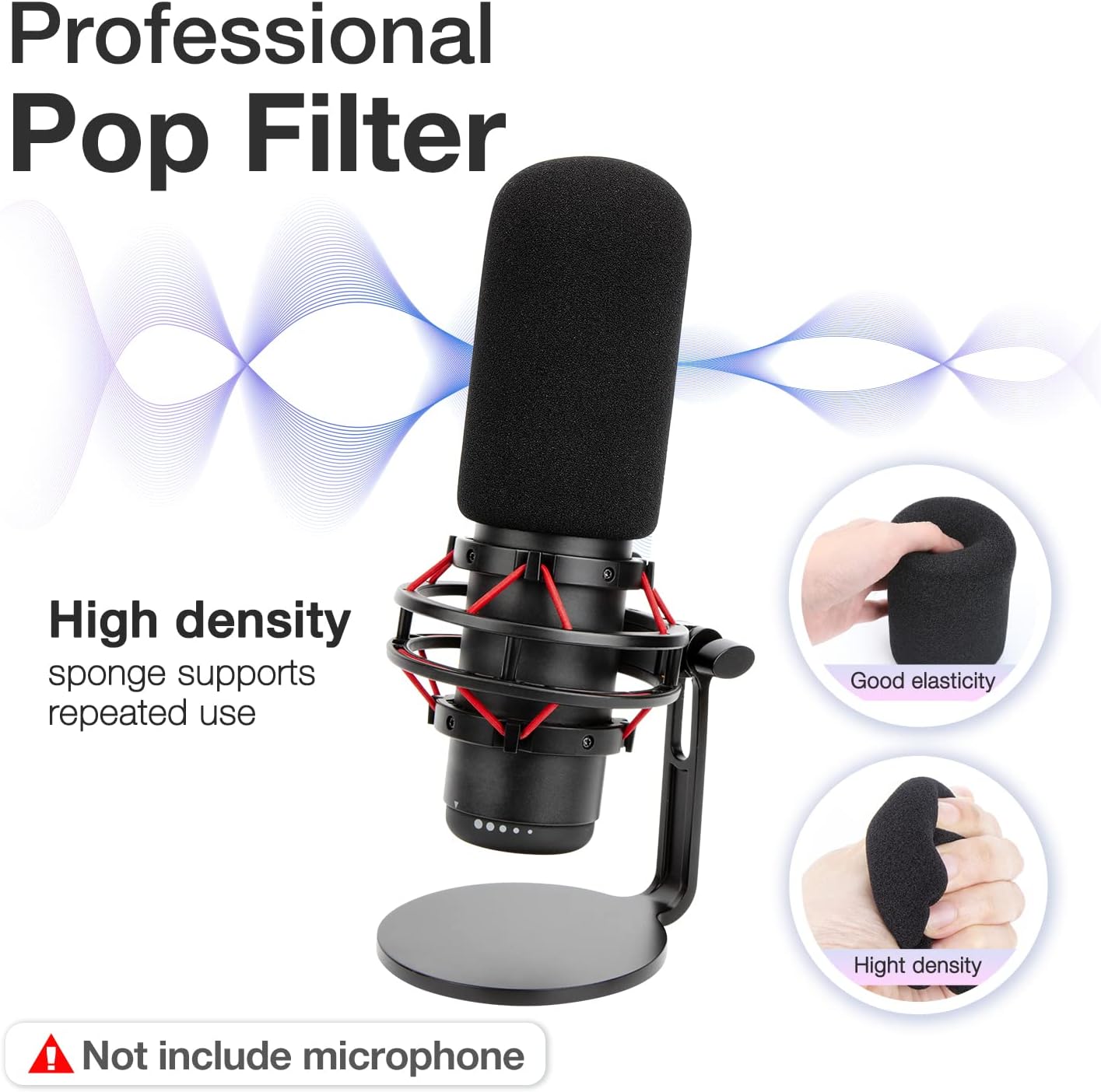 Detalle de SUNMON HyperX QuadCast Pop Filter and Mount Adapter with Reusable Foam Cover