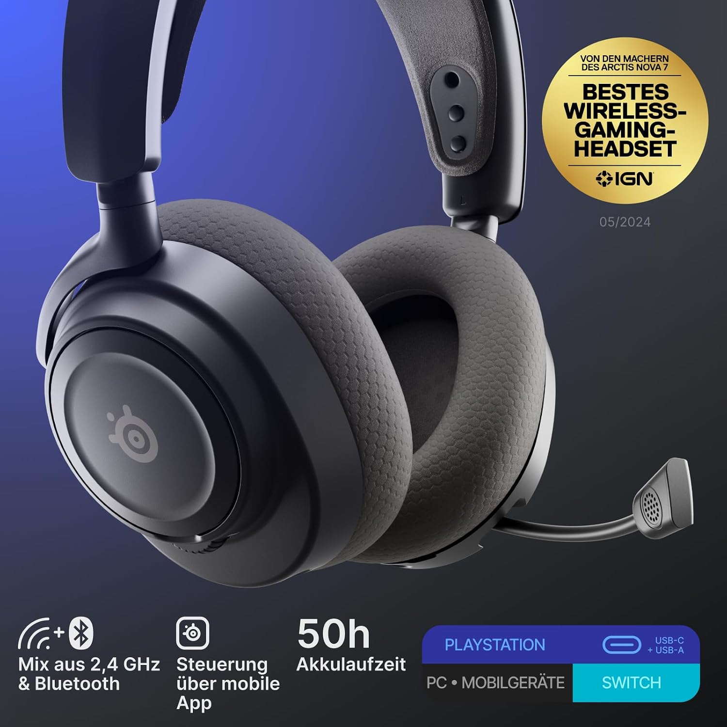 Detalle de SteelSeries Arctis Nova 7P Gen 2 – PS5 Headset mit App-Steuerung, 2,4 GHz & Bluetooth