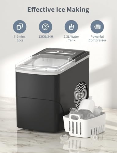 Detalle de Ice Maker Machine Counter Top by Vpcok Direct – Ready in 6–13 Minutes, 12kg Daily Capacity