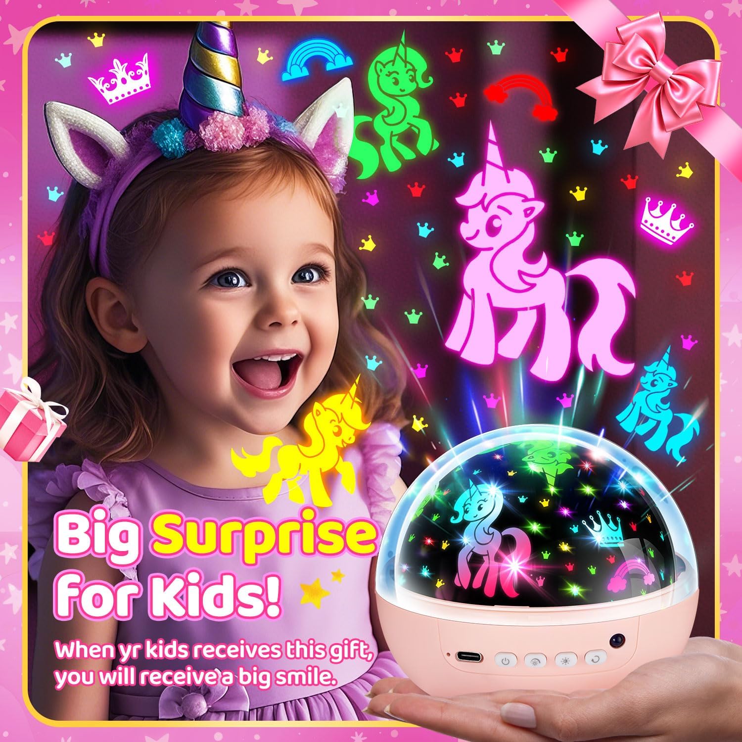 Detalle de PIKOY WH-E26 Kids Projector Night Light, 3 Films, 93 Colours