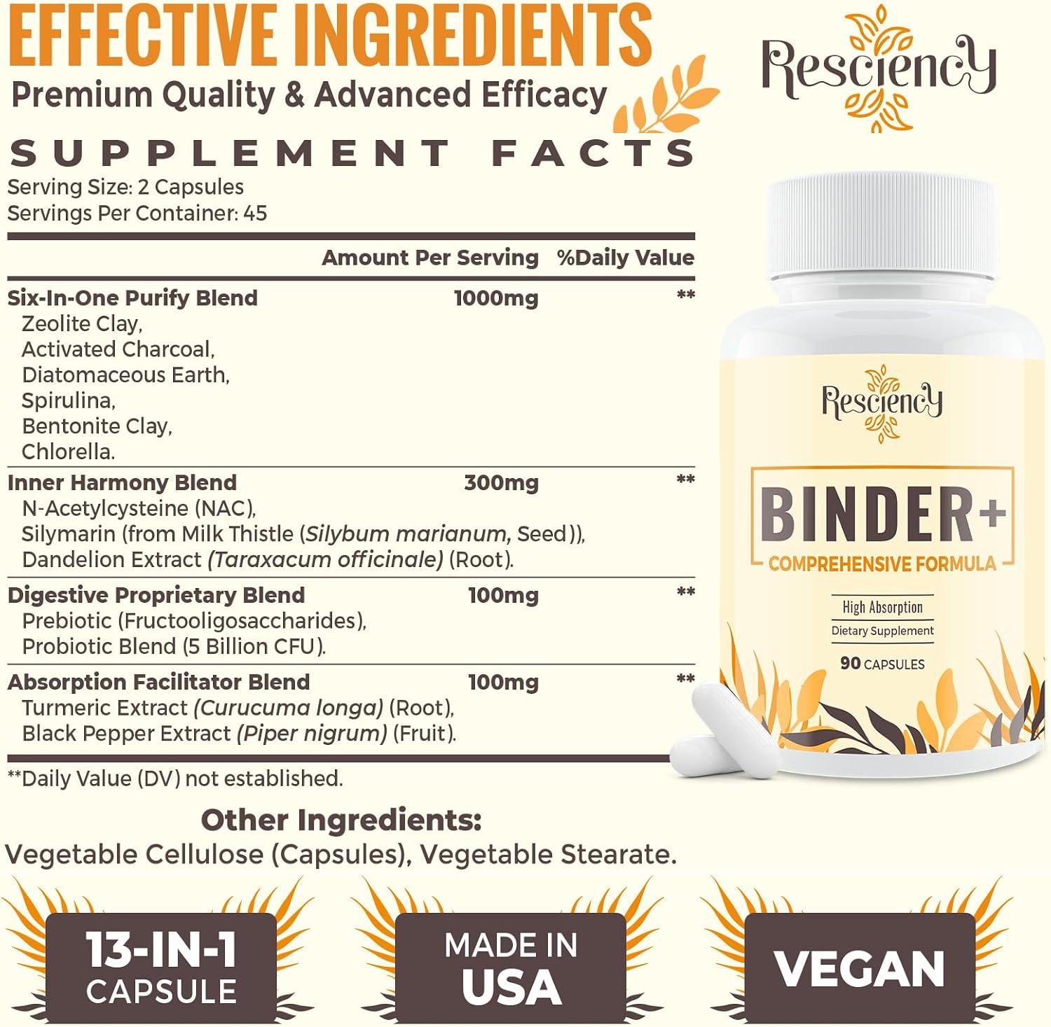 Detalle 2 de Resciency Detox Binder Supplement, 90 Vegan Capsules