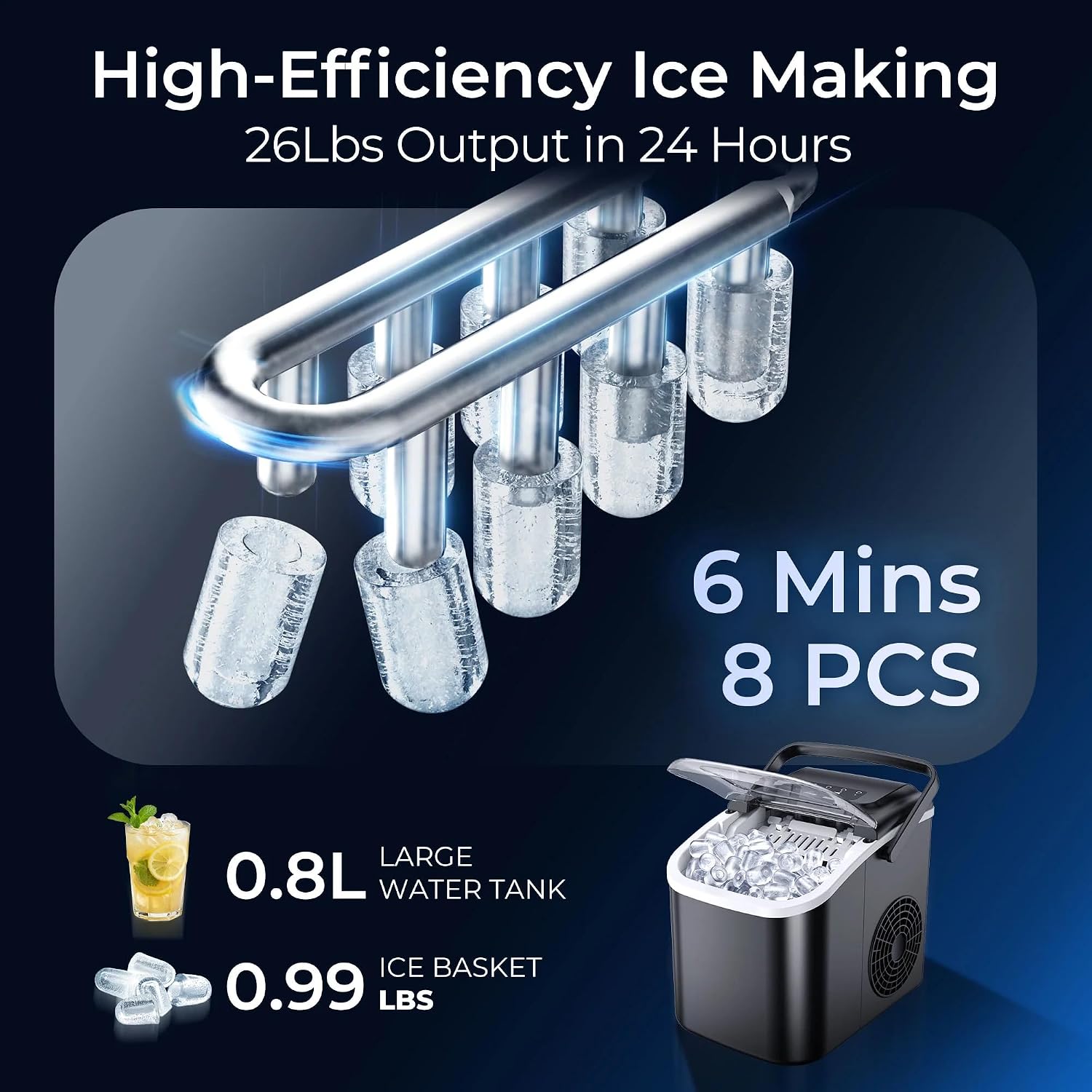 Detalle de EKOJUCE countertop ice maker, 26 lbs/day