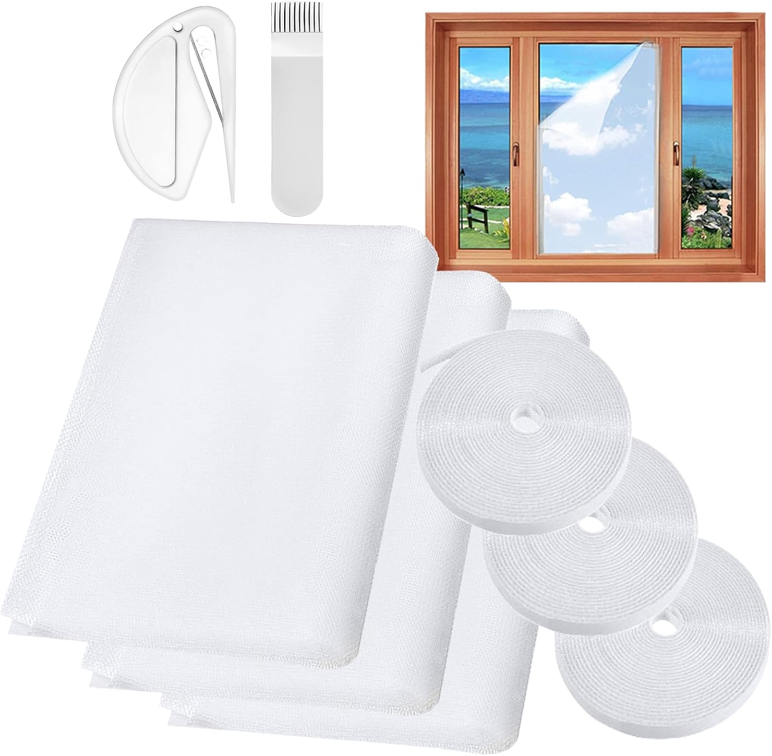 Detalle de Fly Screens for Windows – 3 Pack Self-Adhesive Insect Netting (White Mesh, DIY Cut to Size)
