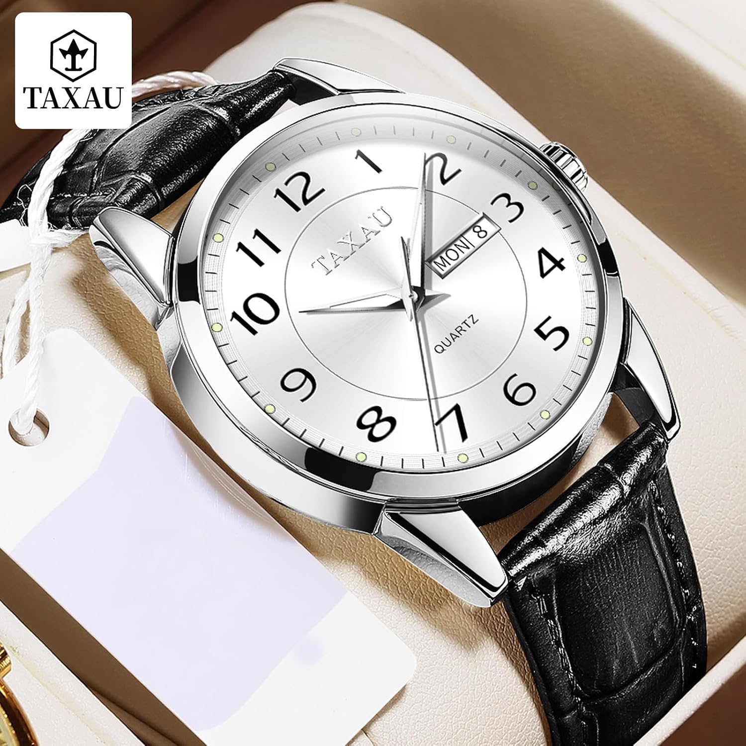Thumbnail 2 de Taxau Klassische Lederuhr Männer Analog Quarz 41 mm