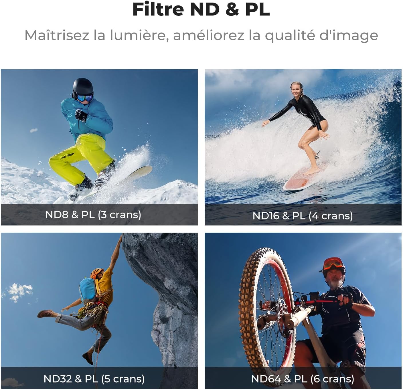 Thumbnail 3 de K&F CONCEPT Kit de 4 filtres Snap-on CPL/ND pour DJI Osmo Action 6 (ND8/PL, ND16/PL, ND32/PL, ND64/PL)