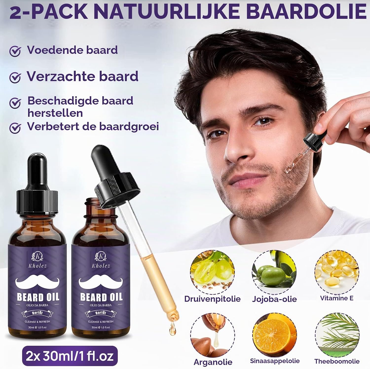 Thumbnail 1 de KHOLEZ OKN-0022 baardverzorgingsset met olie, shampoo en trimtools