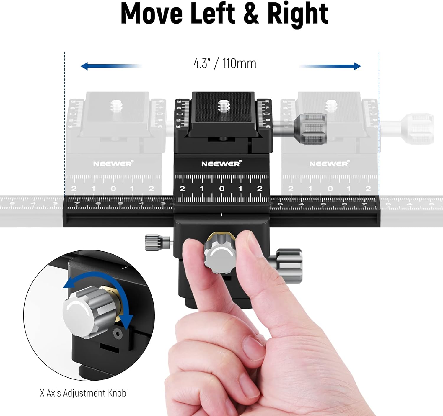 Thumbnail 2 de NEEWER 4-Way Macro Focusing Rail with Quick Release Plate (Arca type, 1/4 inch thread) for DSLR & mirrorless