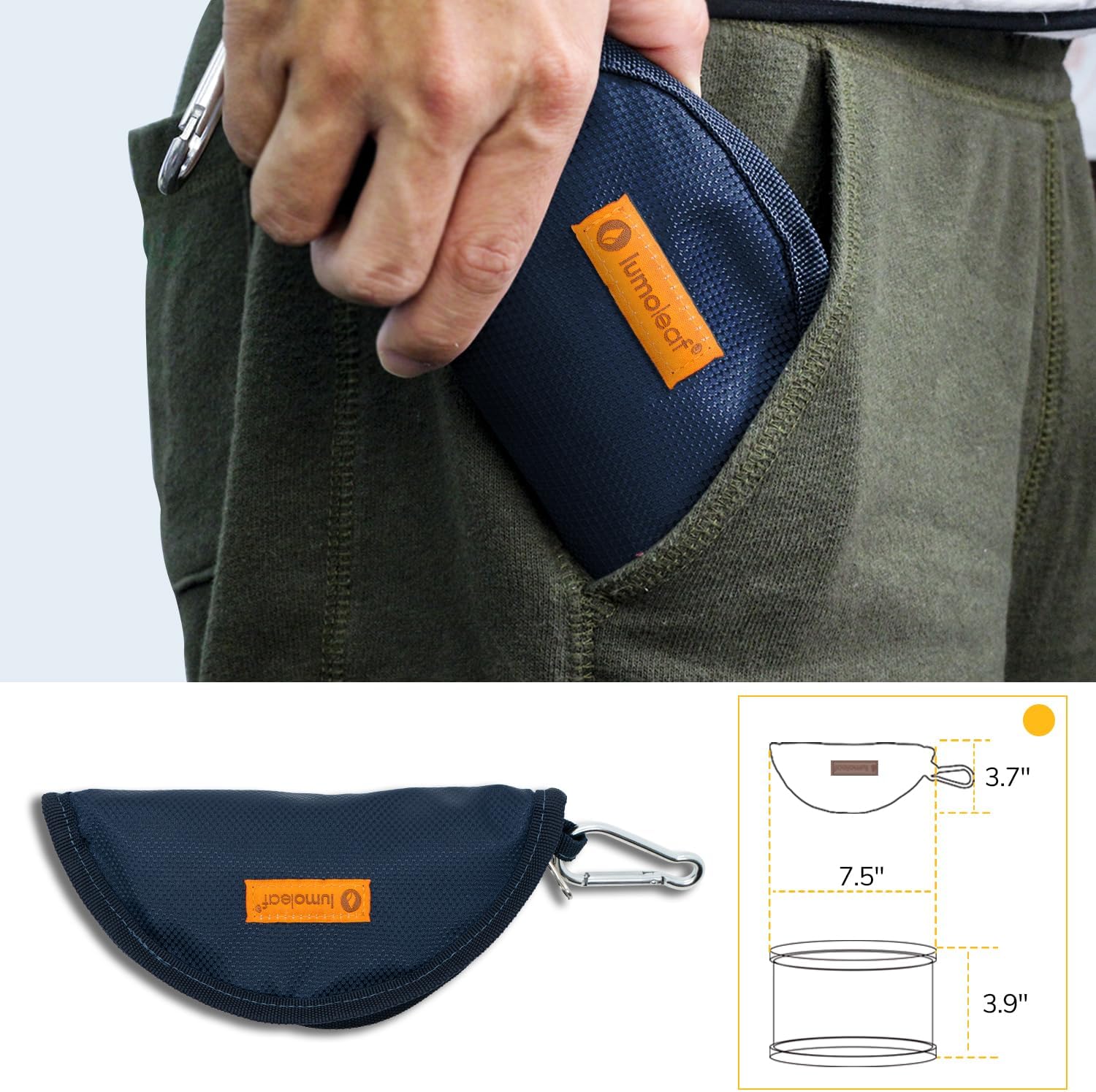 Detalle de LumoLeaf Collapsible Dog Travel Bowls (Large) – Lightweight foldable food & water bowls with zipper and carabiner