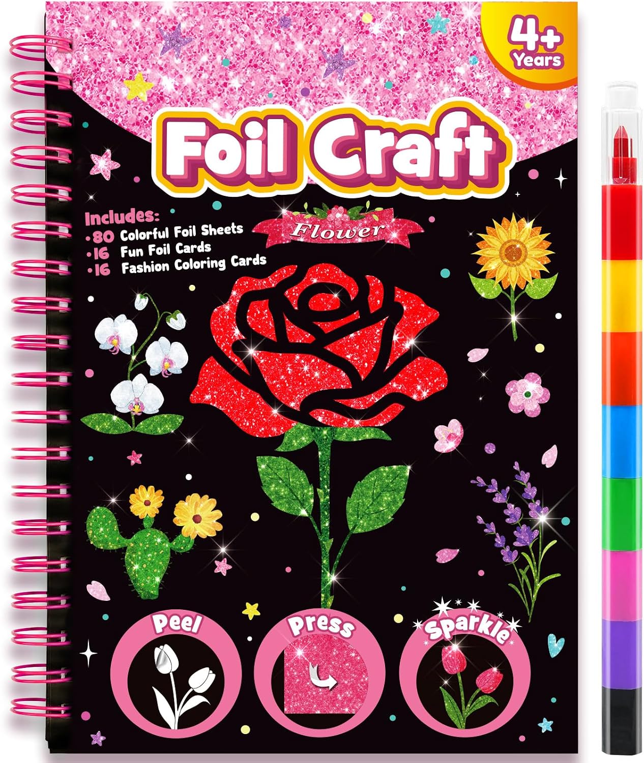 Detalle de LIKYMO Foil Art for Kids – Foil Craft Book Kit for Creative Play (Flowers)