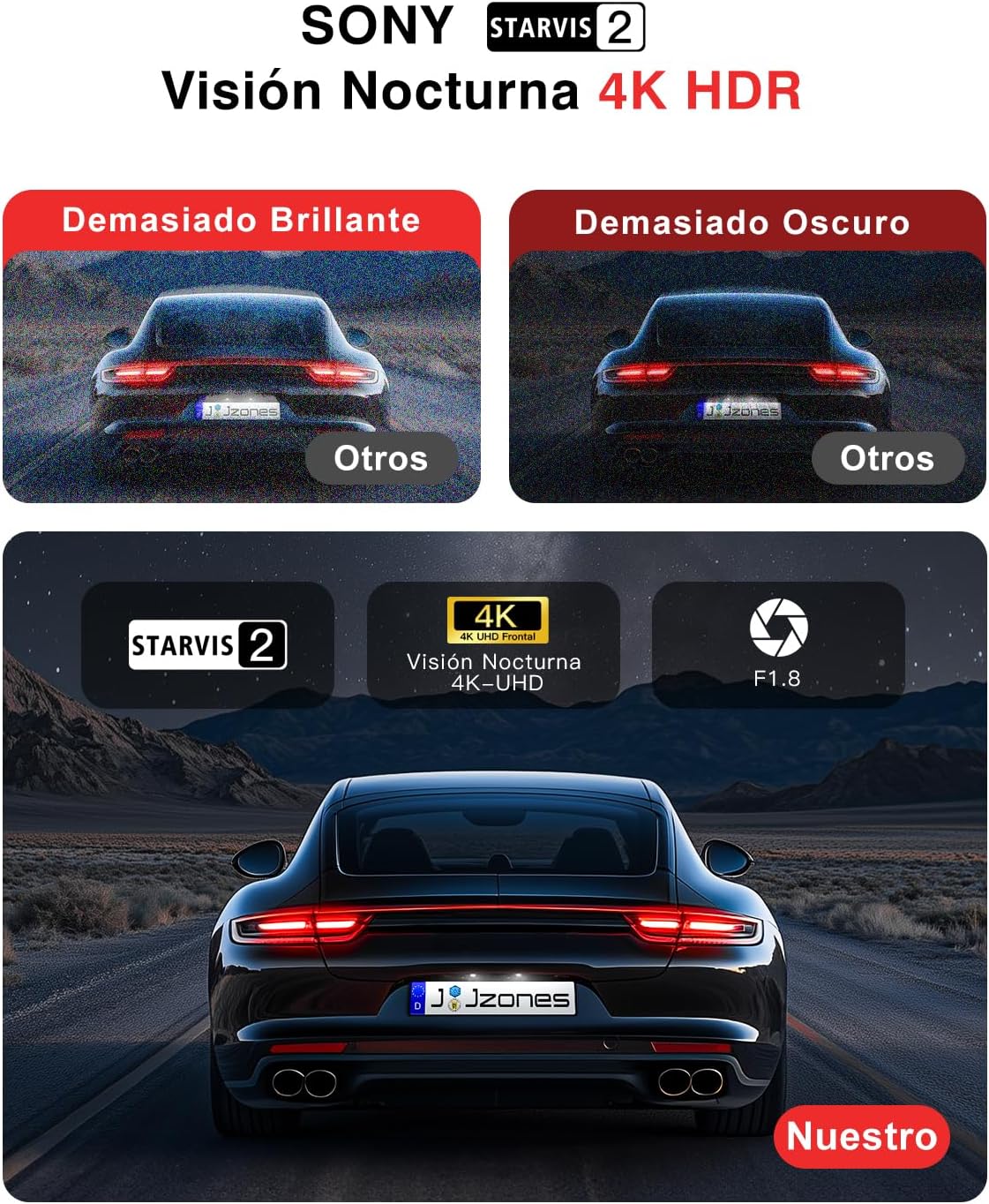 Detalle de Jzones Dash Cam Coche 3 Canales 4K