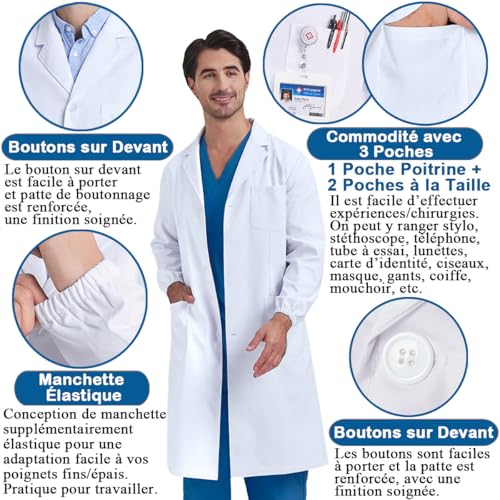 Detalle de Blouse Chimie COCREAZY en coton 80/20 – Longue, XS, pour femme et homme