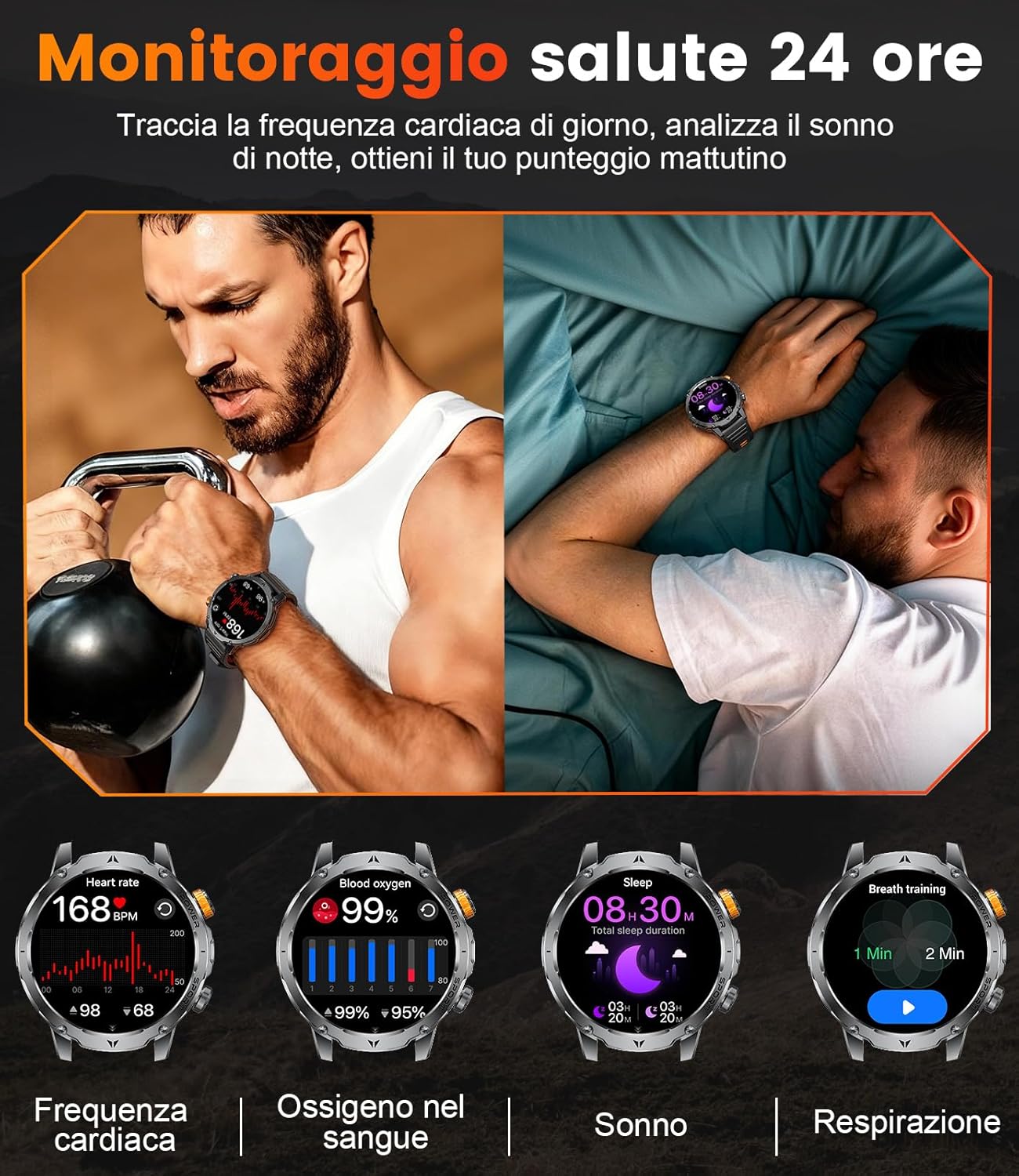 Detalle de SUNKTA Orologio intelligente militare da uomo con batteria 1.000 mAh, display 1,7”, Bluetooth, chiamate e monitoraggio salute