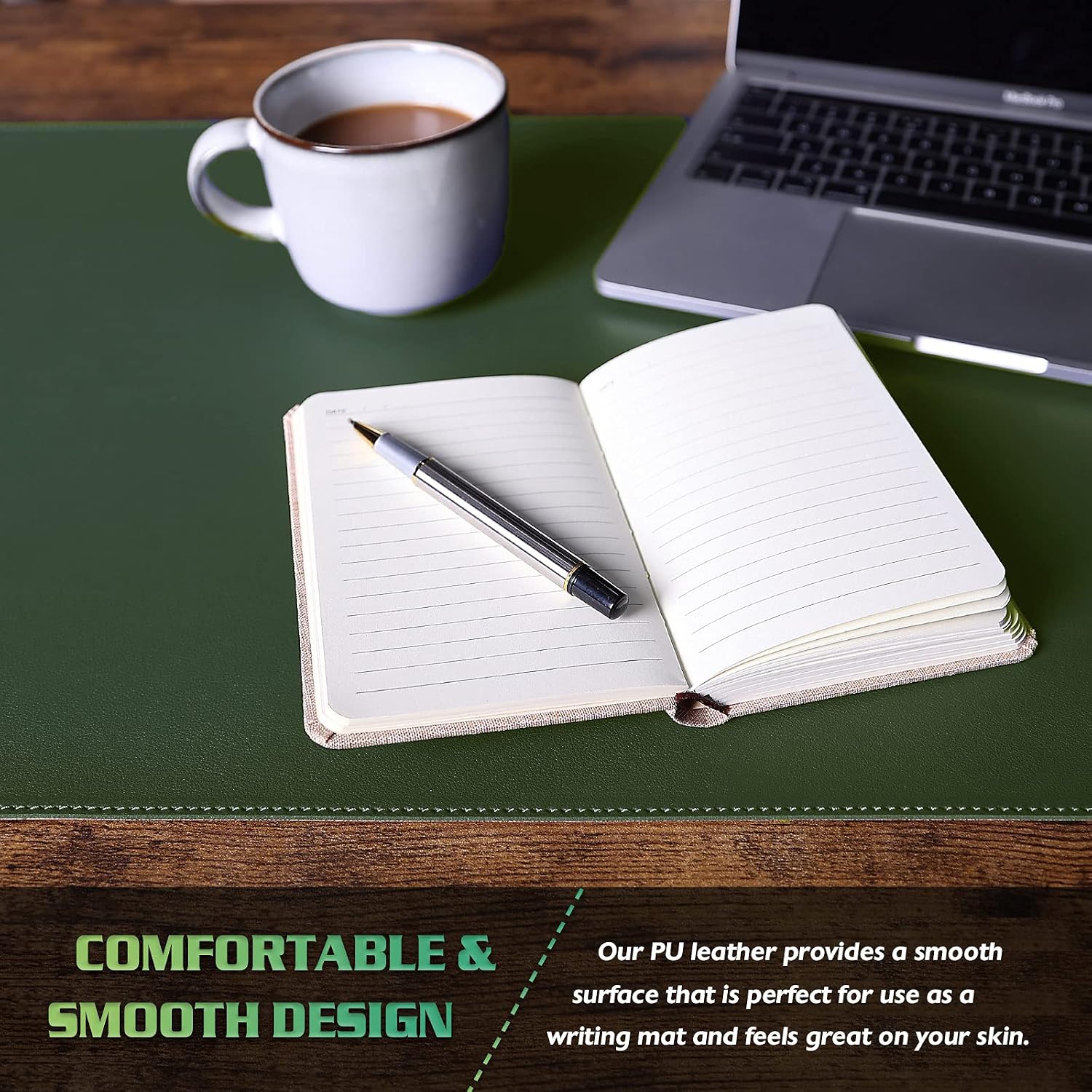 Detalle de K KNODEL Sewing Leather Desk Mat (Large) – Waterproof PVC leather mouse and keyboard pad for home and office