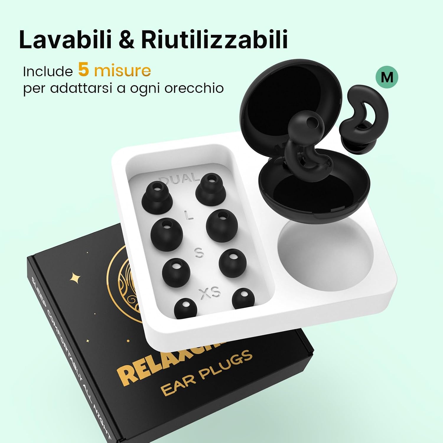 Detalle 2 de Tappi orecchie dormire protettivi uditivi fino a 40 dB in silicone morbido per notti tranquille