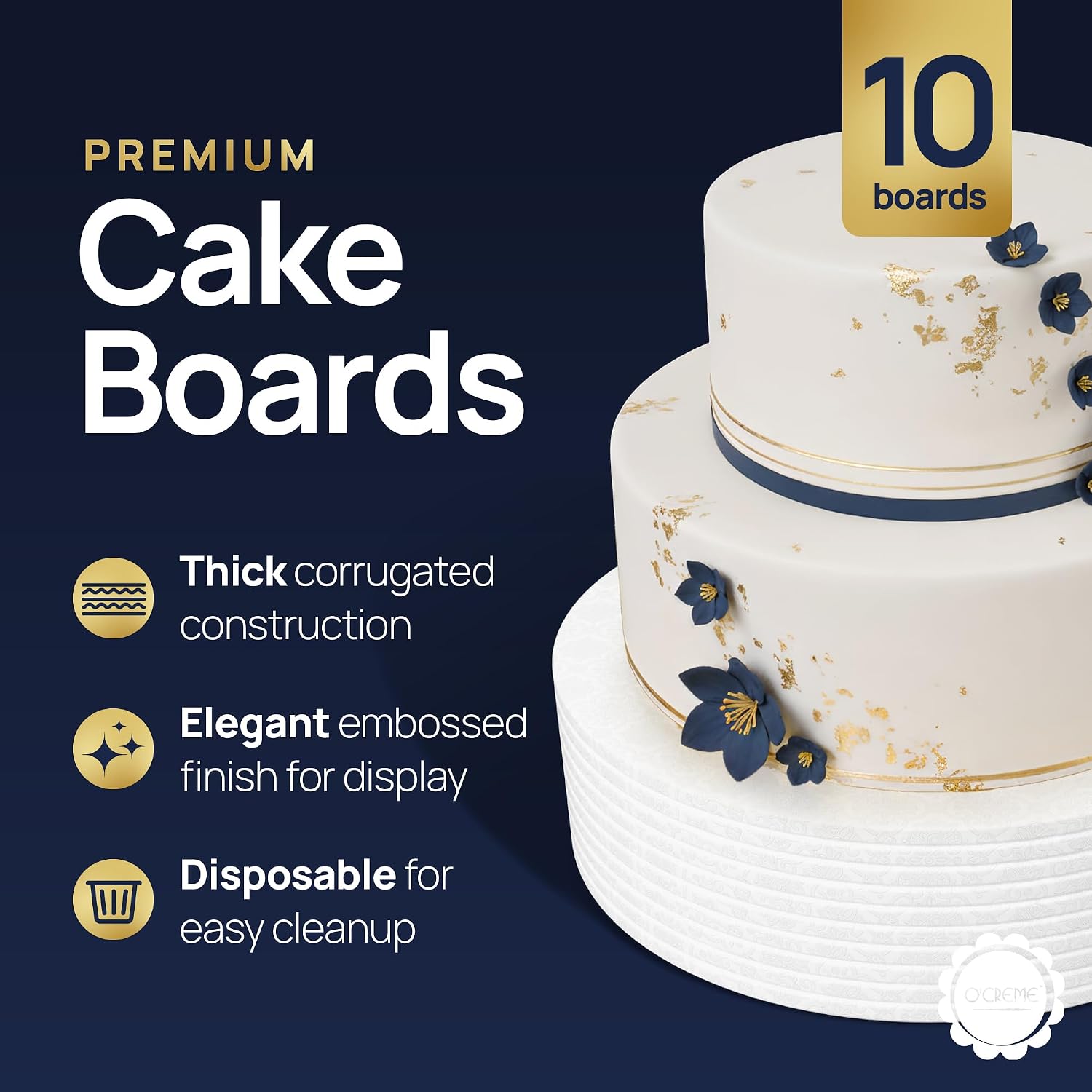 Detalle 2 de O'CREME 10-Inch Round Cake Drum Boards, 1/4-Inch Thick, White Wraparound