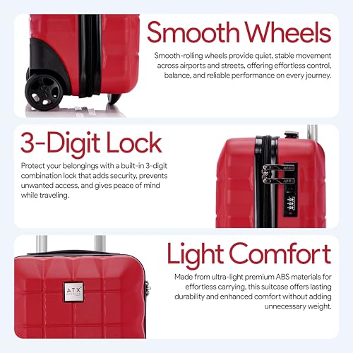 Detalle de ATX Luggage 40x30x20cm Underseat Cabin Bag (Wine Red) – 24 Litres