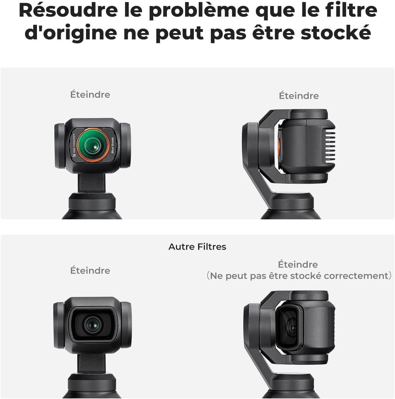 Detalle 2 de K&F CONCEPT Filtre Blue Streak Magnétique pour DJI Osmo Pocket 3 – Nano-revêtement, Protection et Effet Artistique