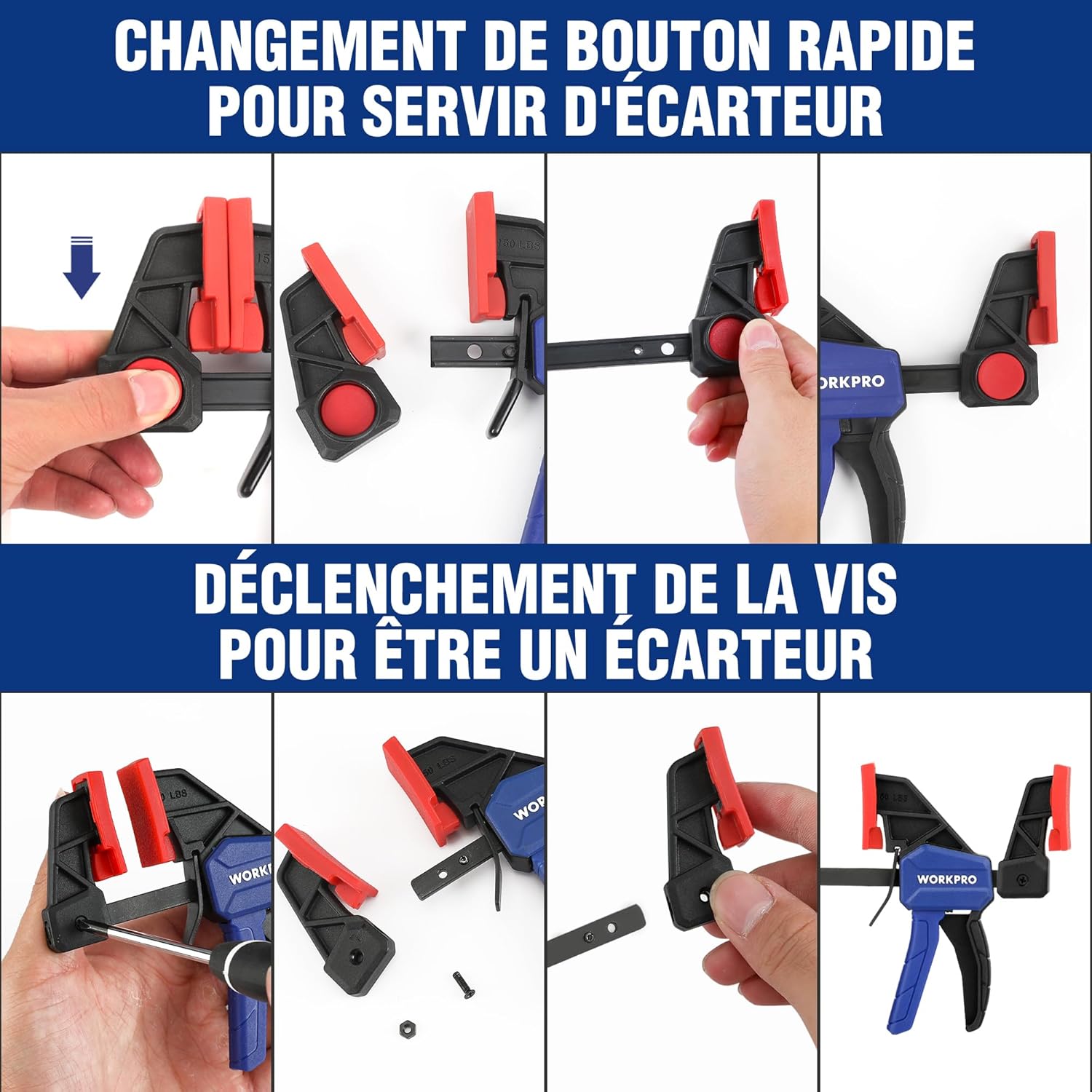 Thumbnail 3 de WORKPRO Jeu de 4 Serre-joints à libération rapide 120/150 mm – 23 kg et 68 kg