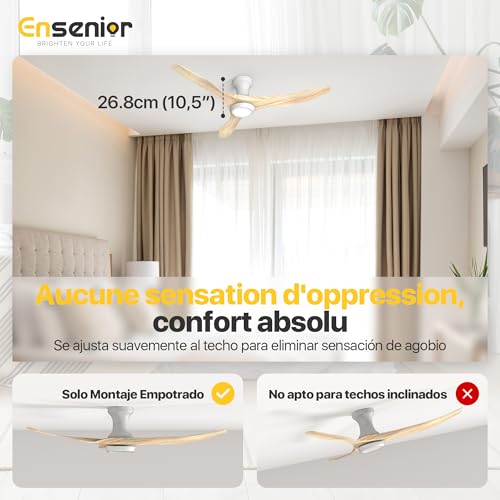 Detalle de Ensenior Ventilador de Techo con Luz Silencioso 126 cm: rendimiento eficiente y luz en 3 colores