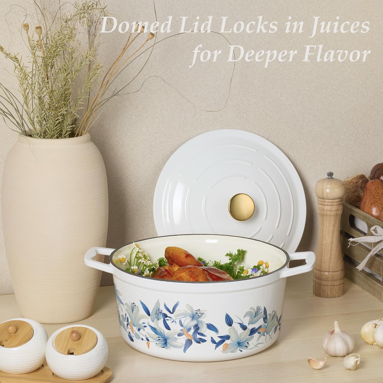 Thumbnail 4 de CAROTE 7QT Enameled Floral Cast Iron Dutch Oven with Lid, Accessories, and Gift Box