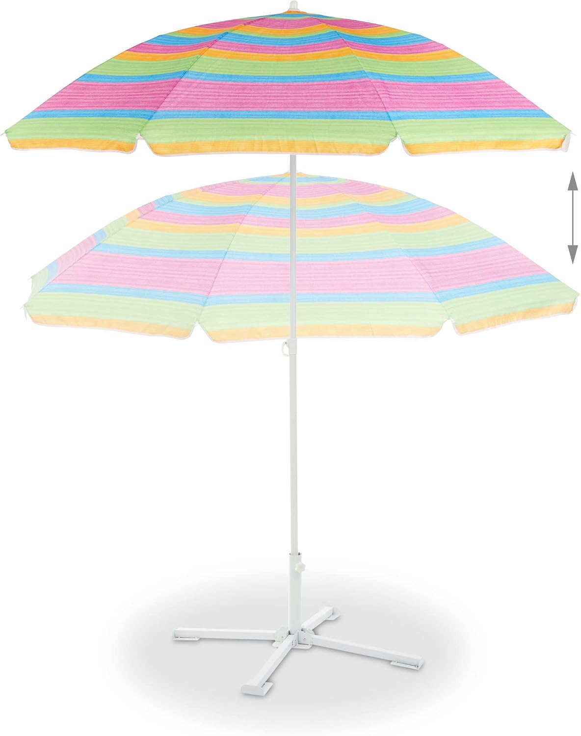 Detalle 2 de Relaxdays 10023308 Striped Beach Parasol, Height-Adjustable, SPF 50+